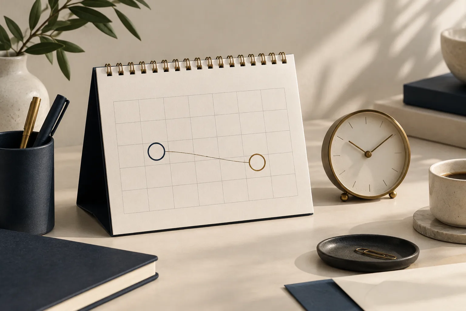 Two marked points on a calendar beside a clock illustrating notice and renewal timing.