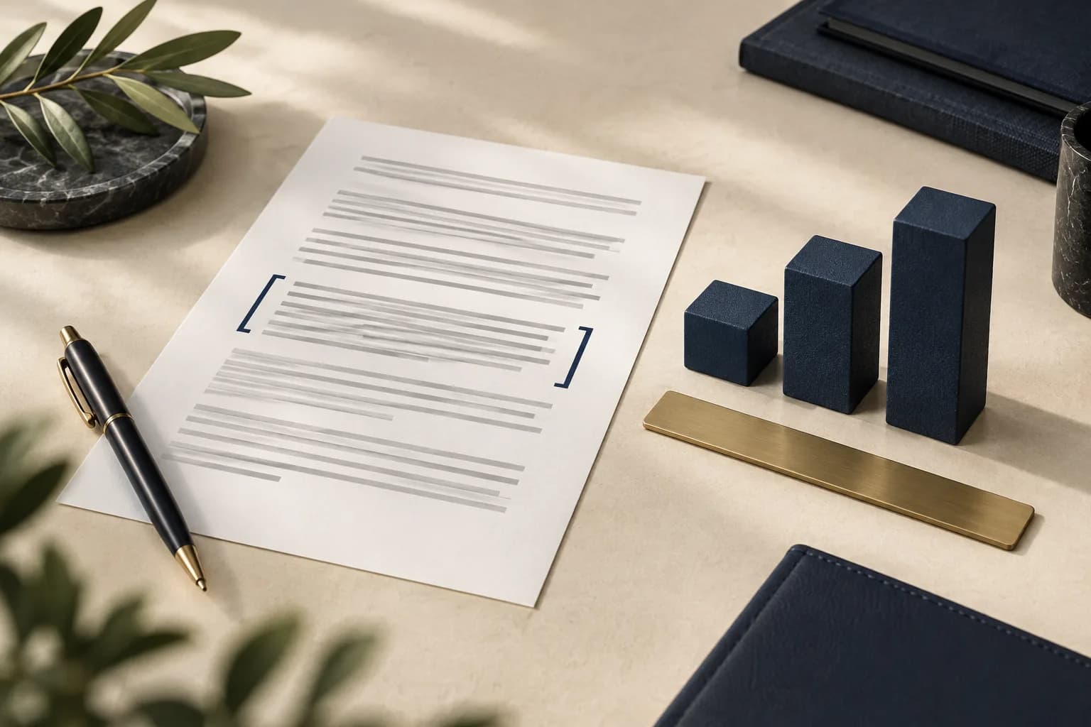 Highlighted contract paragraph beside stepped navy blocks representing annual price changes.
